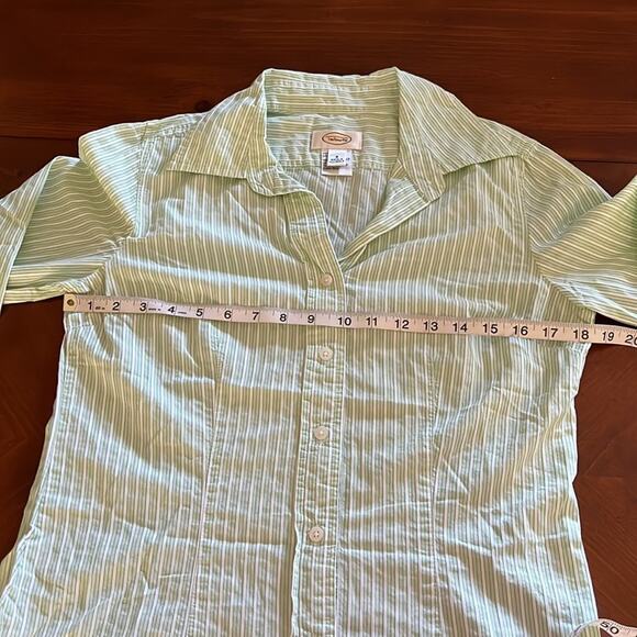 Talbots Green & White Striped Blouse Woman Size Small Button Up 3/4 Sleeves - Picture 7 of 8